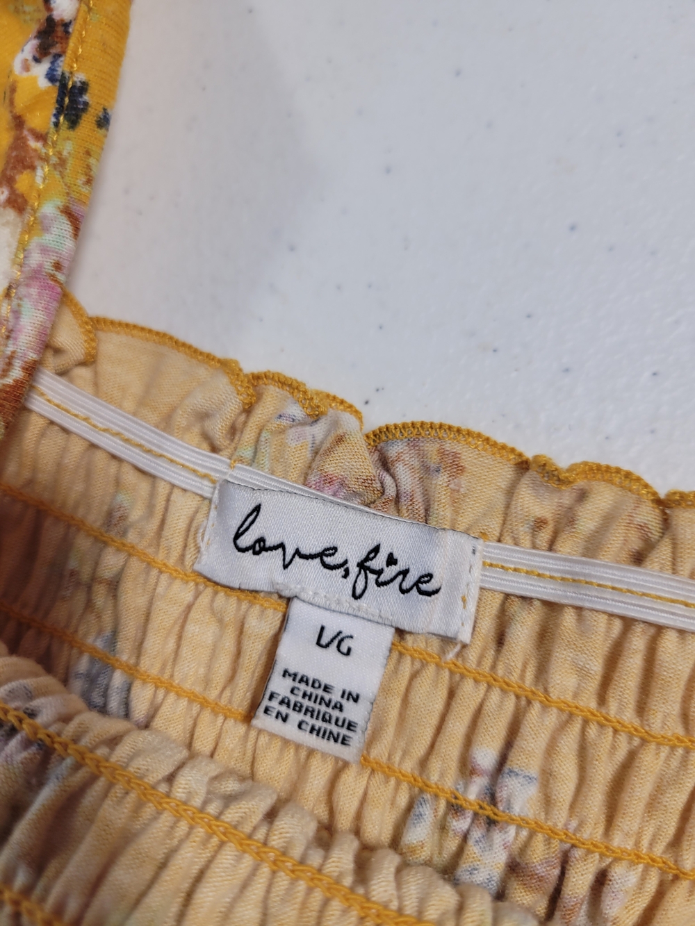 love, Fire Yellow Floral Smocked Crop Top - Picture 2 of 4